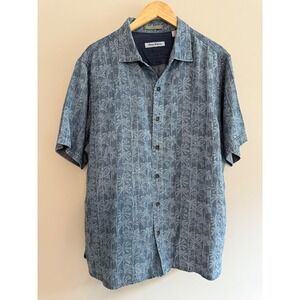 Tommy Bahama Men's L Blue Palm Tree Print Button Down Shirt Vacation‎